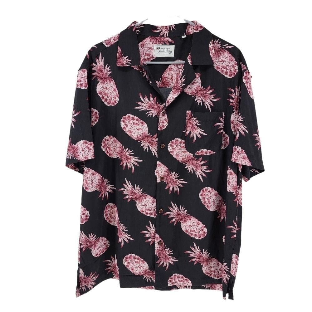 Milano Bay Men's Pineapple Print Short Sleeve Button-Up Shirt - L